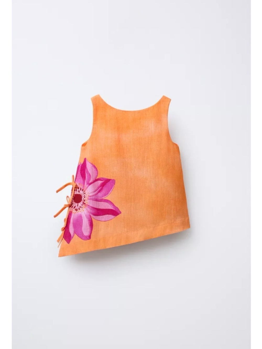 ZARA Orange Sleeveless Top and Straight leg Pants with Pink Floral Accent